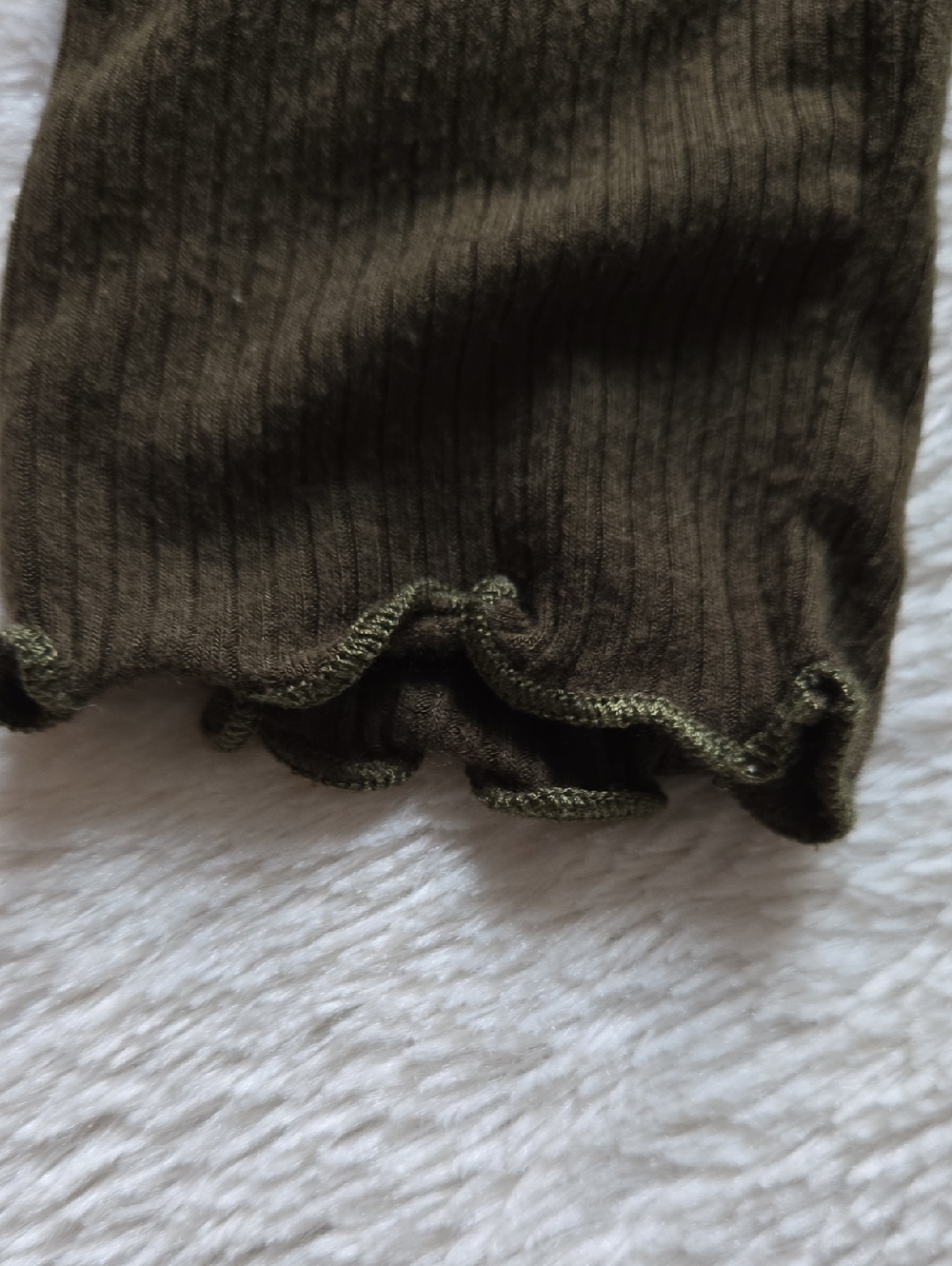 Live in the Moment Ribbed Lettuce Edge Top Small Olive Green Faux Button Front - Picture 10 of 11
